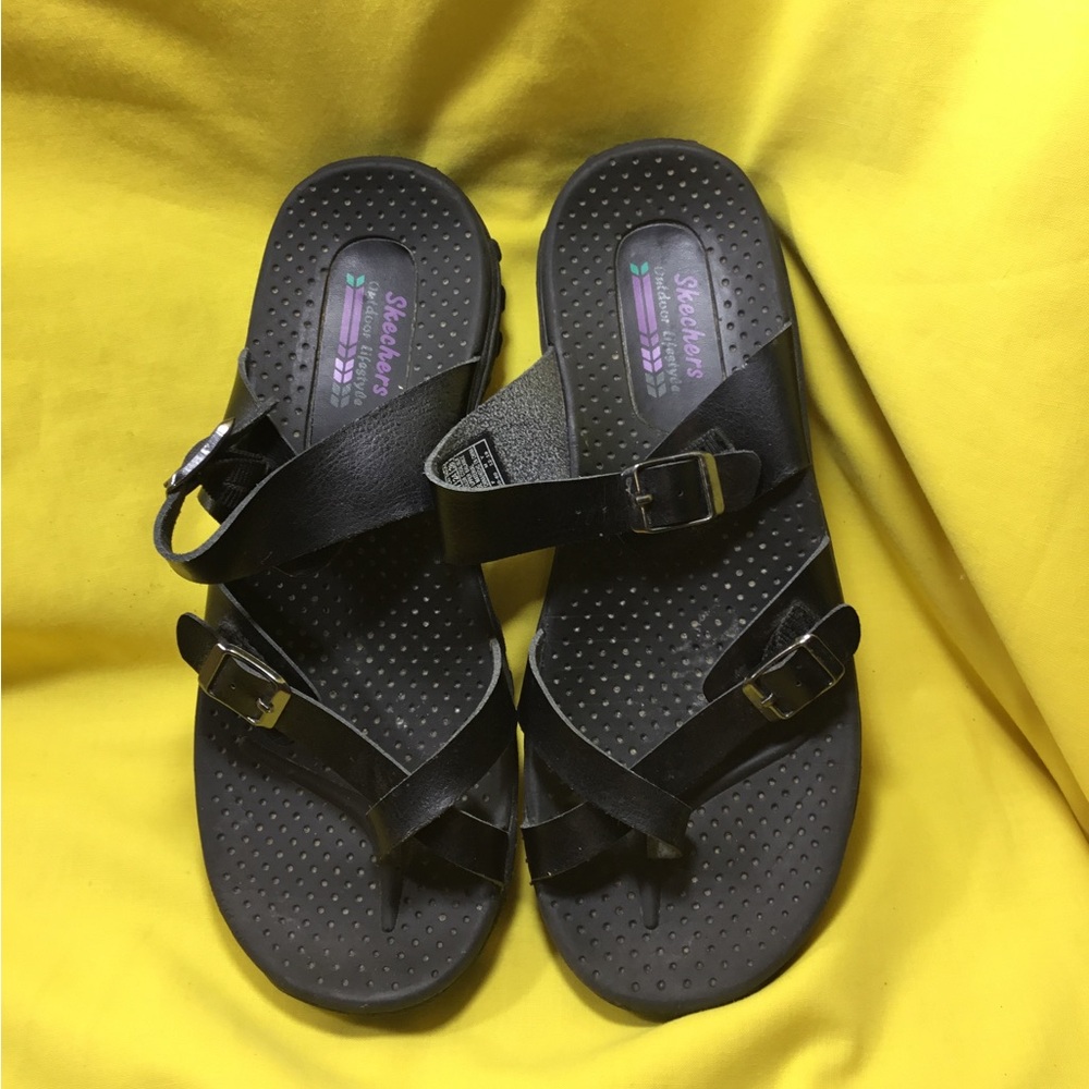 Skechers Women’s Black Strappy Buckle Sandals SZ 7 - Picture 3 of 15